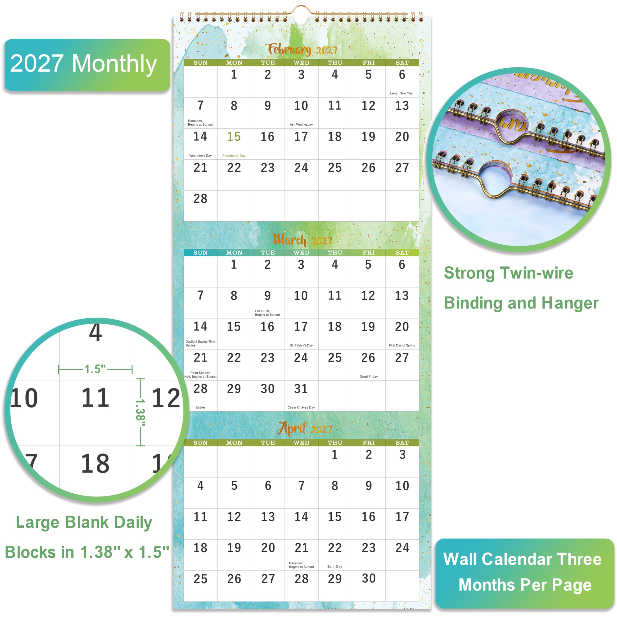 2026 Calendar - 3 Month Wall Calendar 2026 Display (Folded in a